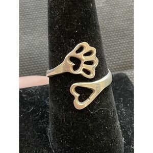 925 Sterling Silver Wrap Ring Heart And Paw Size 8.5 Vintage Estate Jewelry